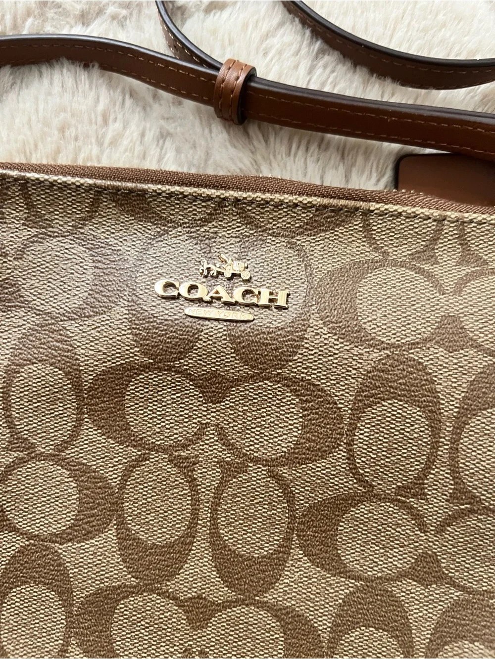 Coach Tan/Brown Signature Crossbody Messenger